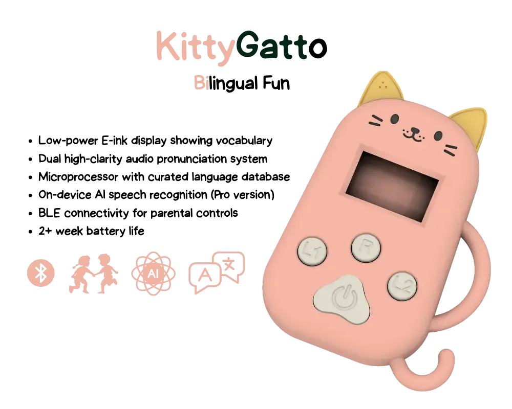 KittyGatto hero image with features - Bilingual Fun